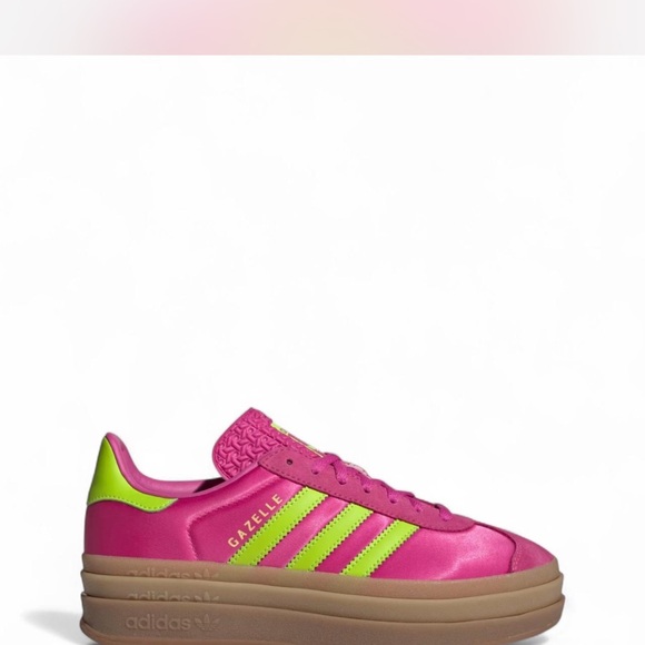 adidas Gazelle Bold satin Pink and Lime platform Sneakers sz 7 - Picture 2 of 7